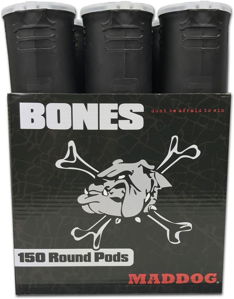 MAddog 150 Round Bones Paintball Pods | Durable Quick Reload Tubes for Tournament and Recreational Speedball Woodsball | 6 Pack - Image 1